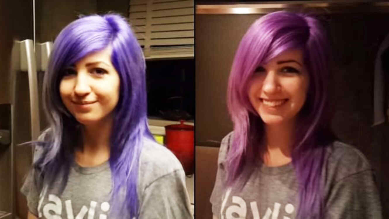 Sabrina cabello violeta y púrpura