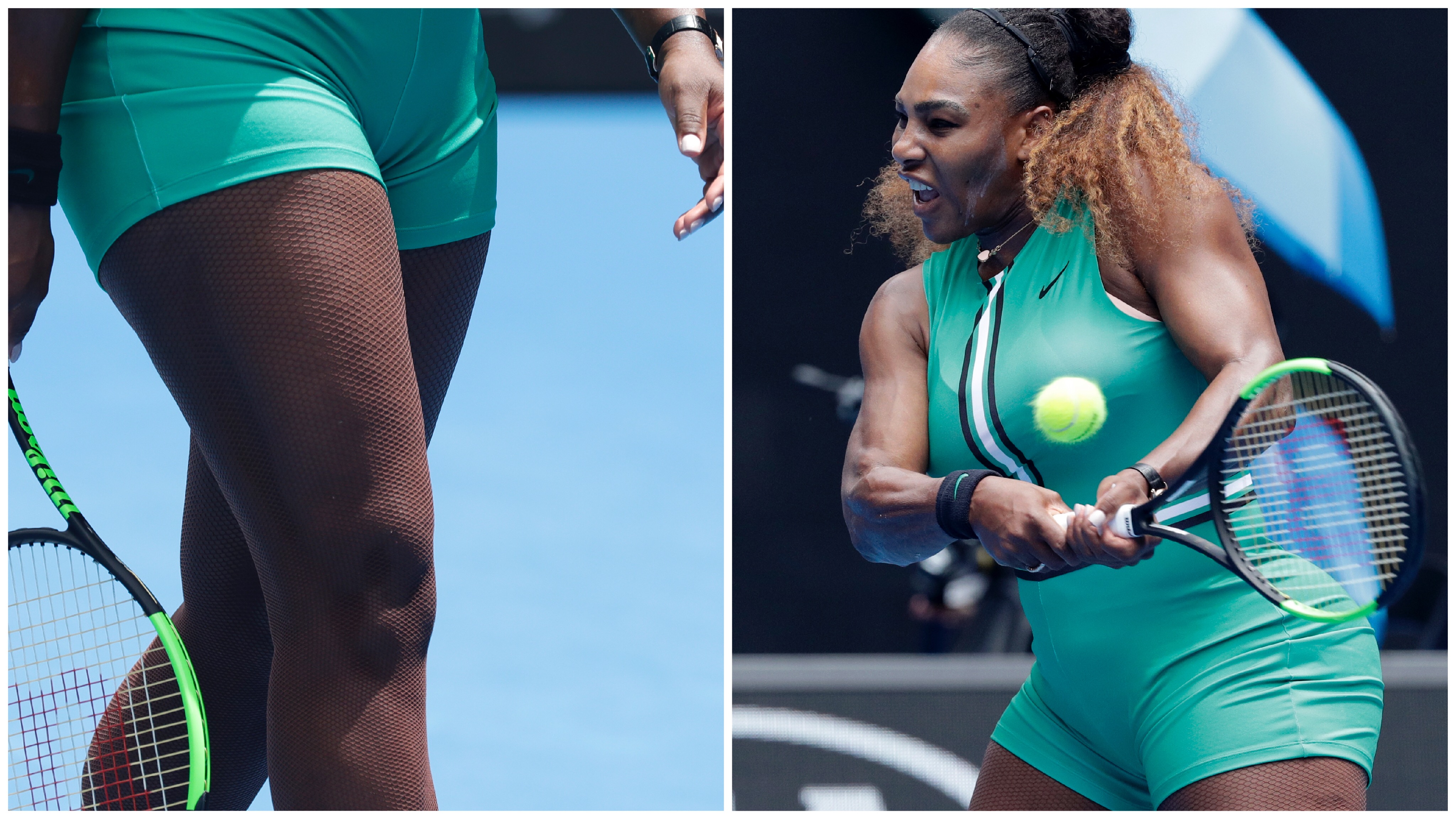 Critican a Serena Williams por usar un body verde con medias de red en el A...