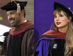 Taylor Swift y Ben Affleck recibiendo su doctorado Honoris Causa.