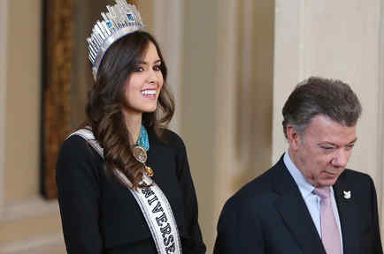 Paulina Vega y Juan Manuel Santos en el Palacio Presidencial