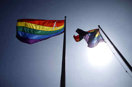 LGBT lambda equality flags fly in West Hollywood