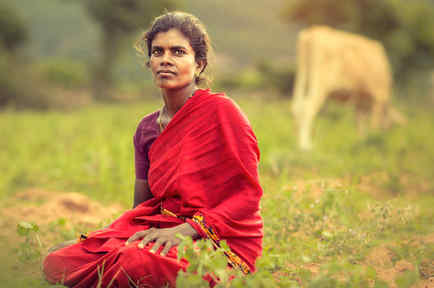 Mujer india sentada en la hierba