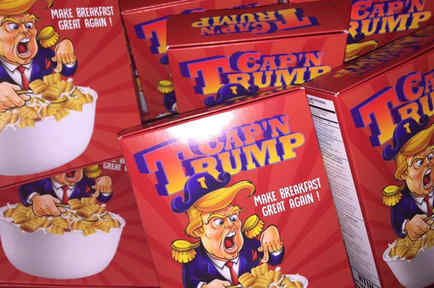 Cajas de cereal con sátira de Trump creadas por un artista colombiano que inmigró a New York