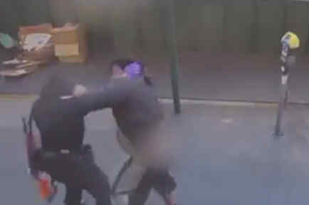 Un desamparado ataca a una policía en California