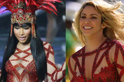 Shakira y Nicki Minaj usando el mismo vestuario
