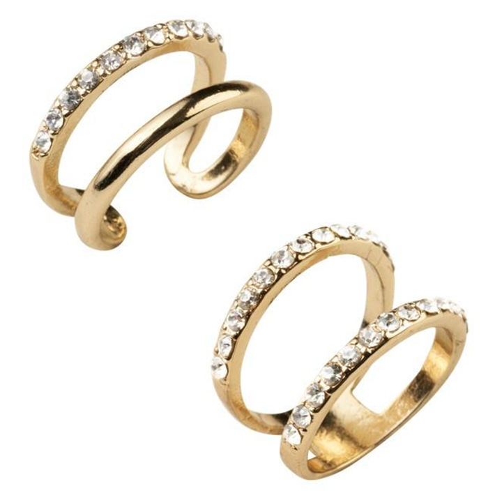 Anillos 2 Piece Gold Plated Stackable Open Band CZ Ring with Midi Ring