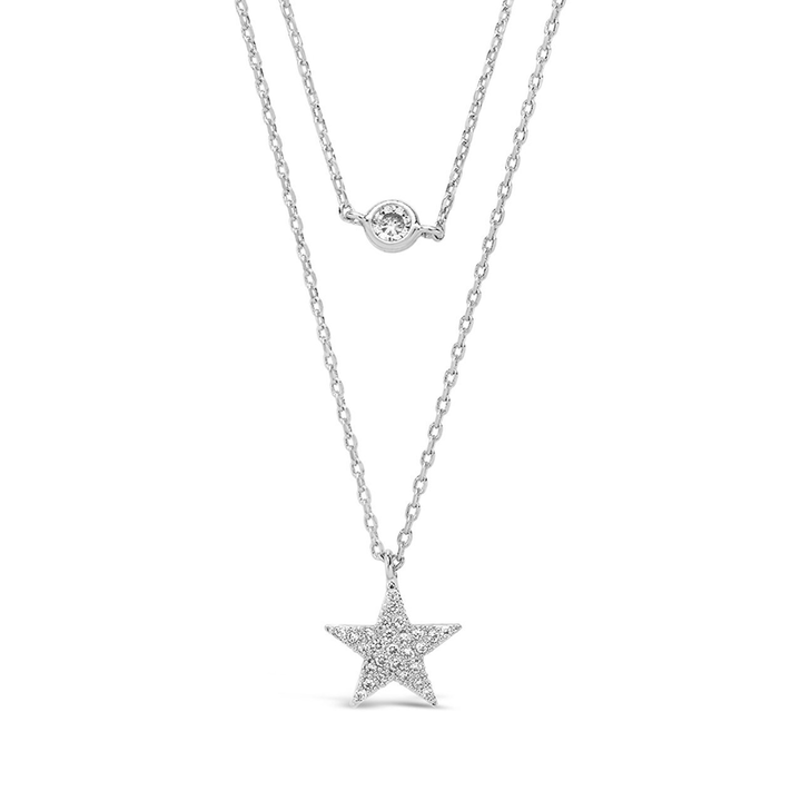 Sterling Silver Star Pendant CZ Layered Necklace