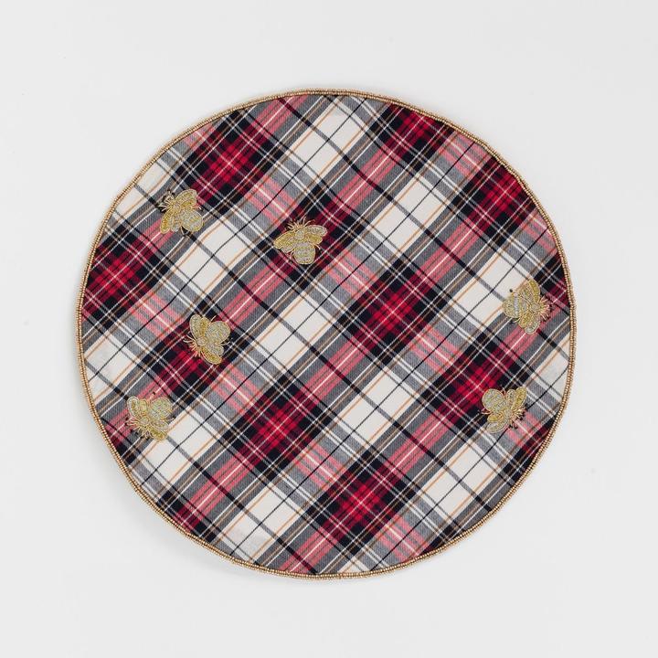Embroidered Bee Plaid Placemat