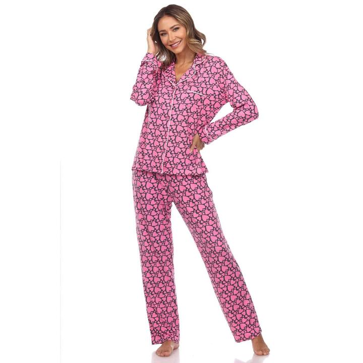 Long Sleeve Heart Print Pajama Set