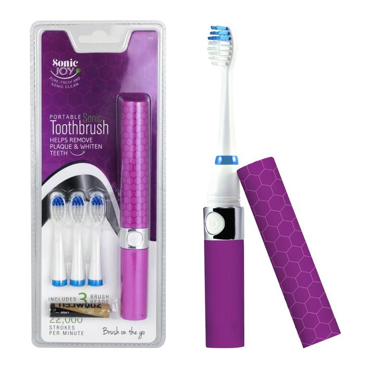 Portable Sonic Toothbrush Battery Operated, Battery Included, 3 Brush Heads Included, Brush On The Go