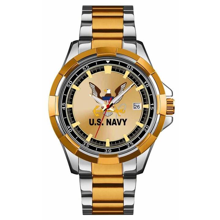 Two Tone Metal Strap Analog Watch with Gold Dial