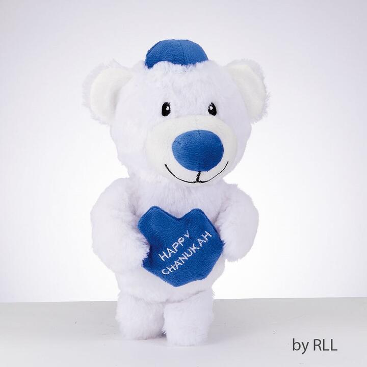 8.5" Blue and White 'Happy Hanukkah' Plush Hanukkah Dog Toy