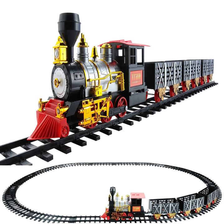 20pc Black and Red Battery Operated Classic Train Set 12"
