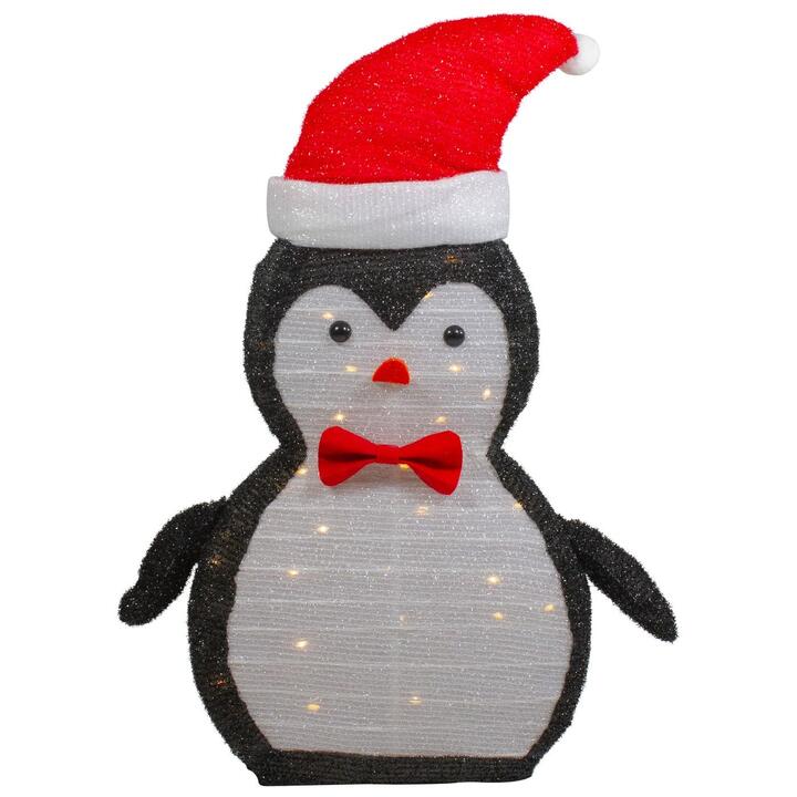 28" LED Lighted Tinsel Penguin in Santa Hat Outdoor Christmas Decoration