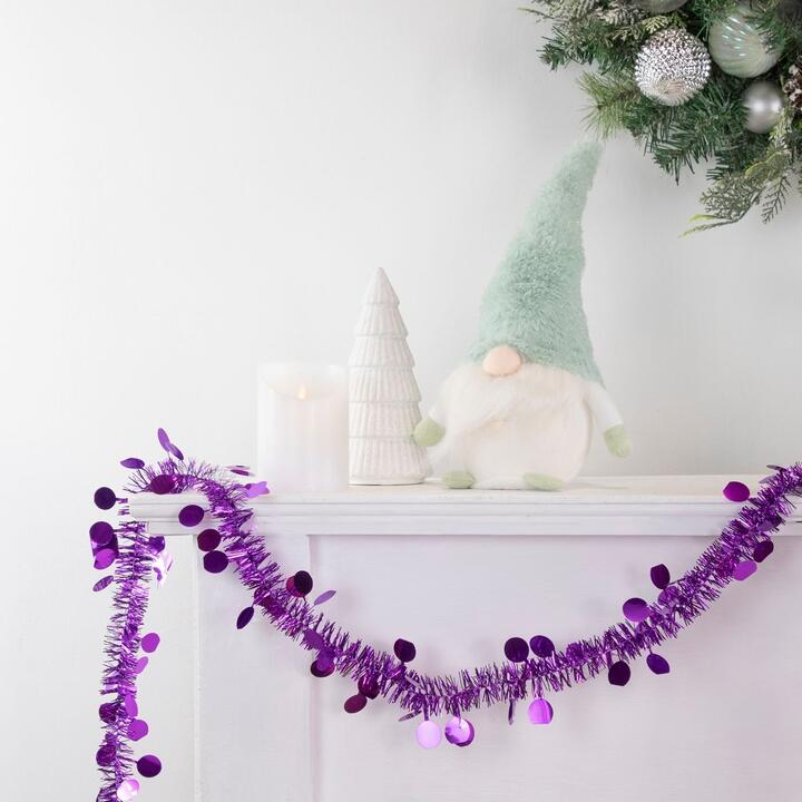 50' x 1.5" Purple Tinsel Christmas Garland with Polka Dots - Unlit