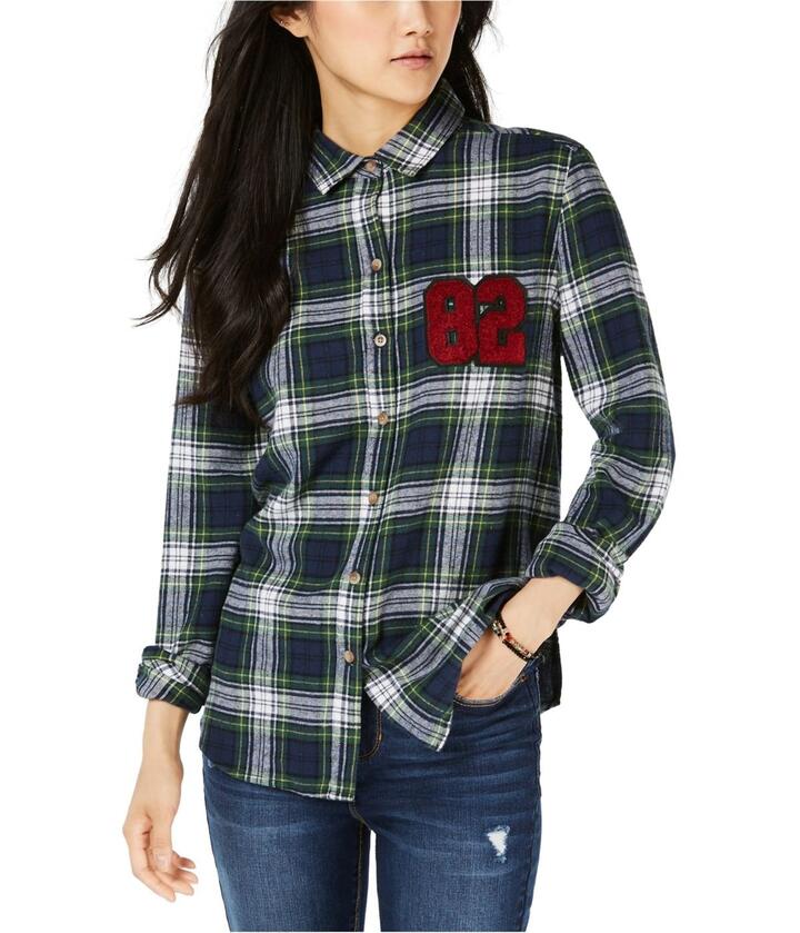 Polly & Esther Womens 82 Plaid Button Up Shirt