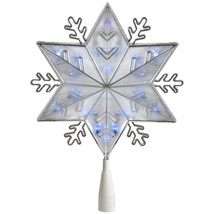 10" Lighted Silver Snowflake Christmas Tree Topper - Blue Lights