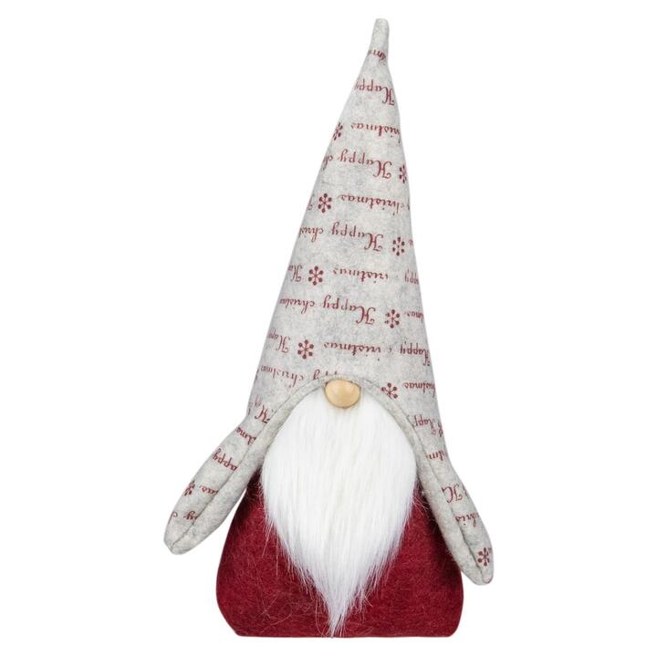 12" RED AND GRAY "HAPPY CHRISTMAS" GNOME FIGURE