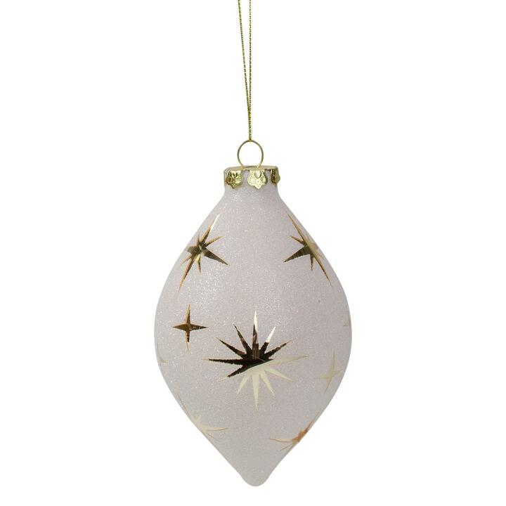 5" WHITE AND GOLD STAR PATTERNED CHRISTMAS ORNAMENT