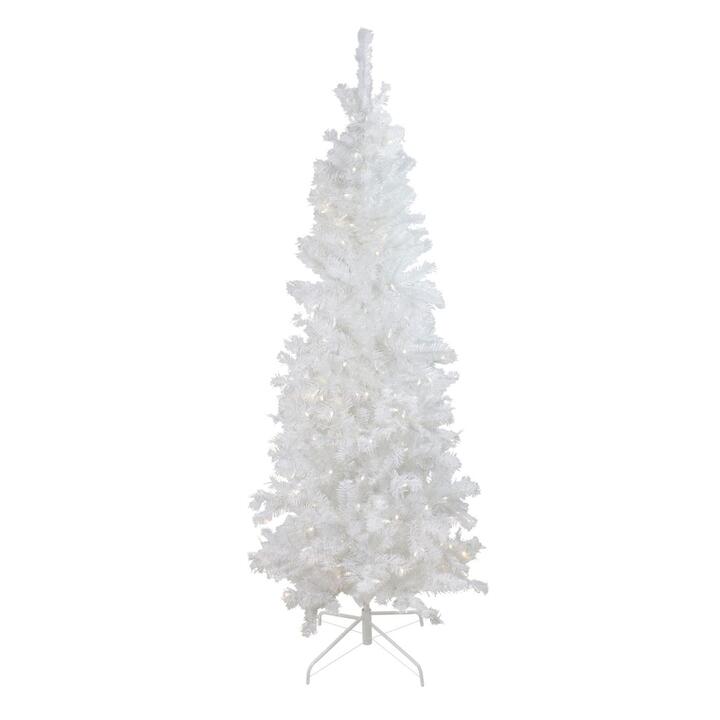 6.5' Pre-Lit Pencil White Winston Pine Artificial Christmas Tree - Warm White LED Lights