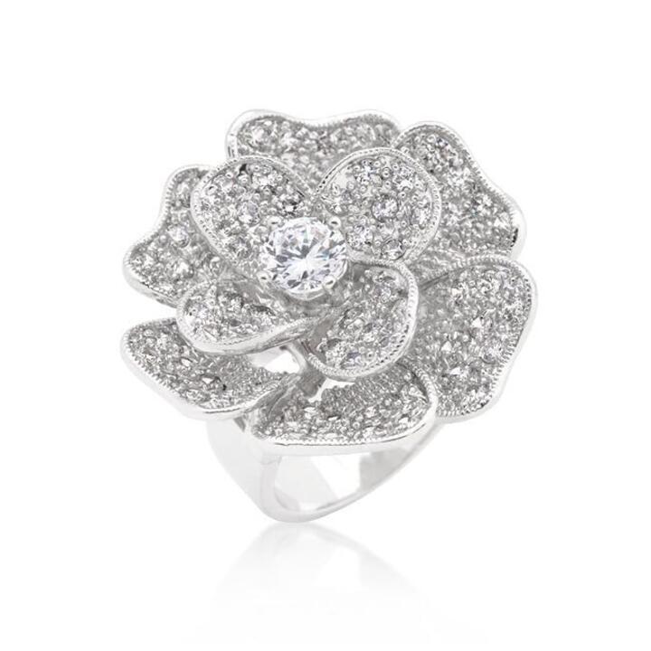 Large Flower Cubic Zirconia Cocktail Ring