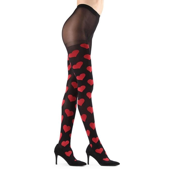 Memoi MTF--S-M Loves Got to Do with It Opaque Tights for Womens Black & Red - Small-Medium