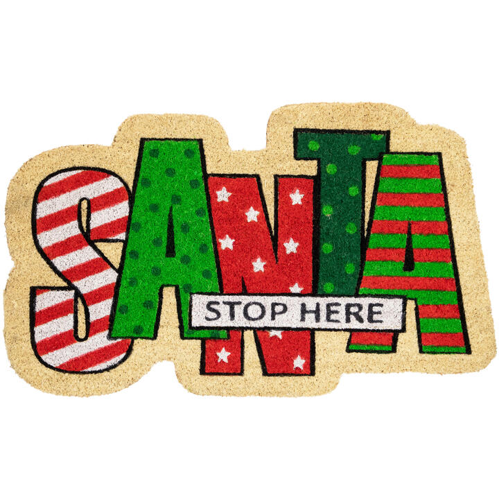 Red and Green "Santa Stop Here" Outdoor Christmas Doormat 18" x 30"