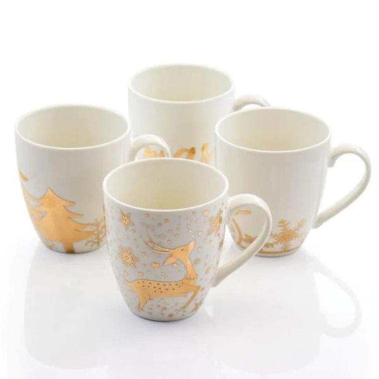 20 oz. Gold and White Assorted Ceramic Mug (Set of 4)