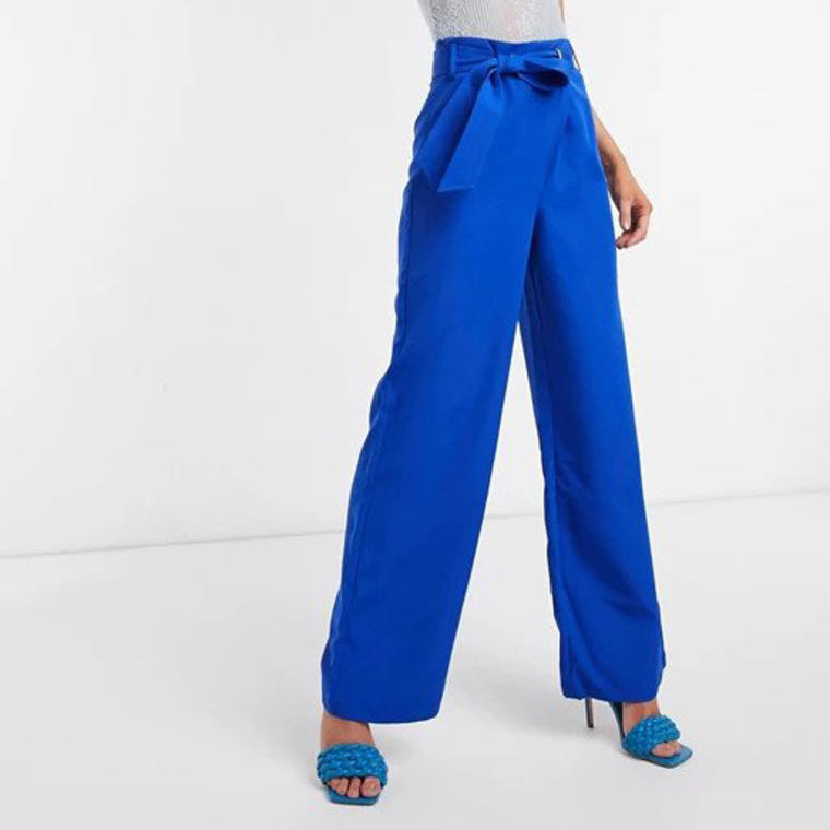 4th & Reckless tie waist pants two-piece in petrol blue - Asos