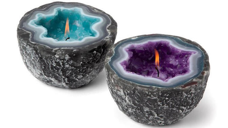 Amethyst & Aquamarine Geode Candle - Uncommon Goods