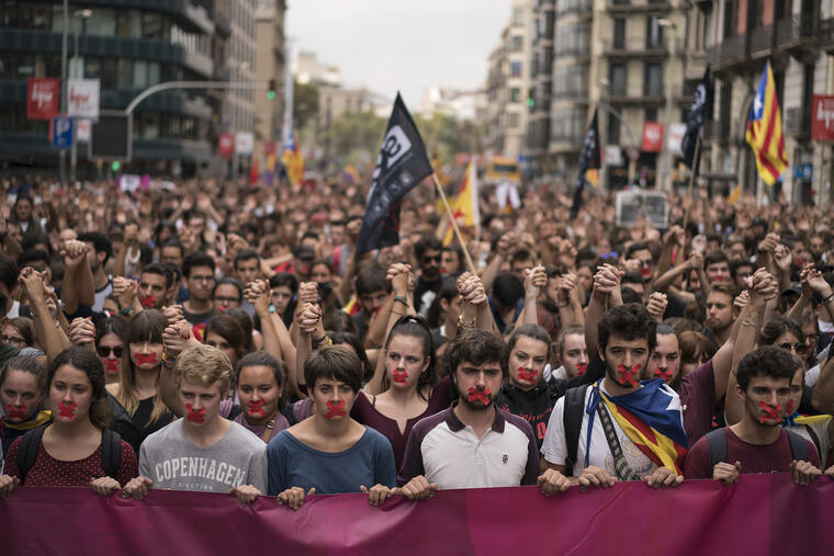 Manifestación independentista el lunes en Barcelona. 