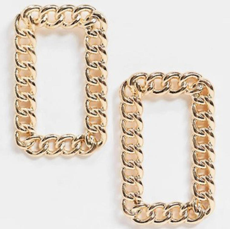 ASOS DESIGN earrings in curb chain open drop in gold tone