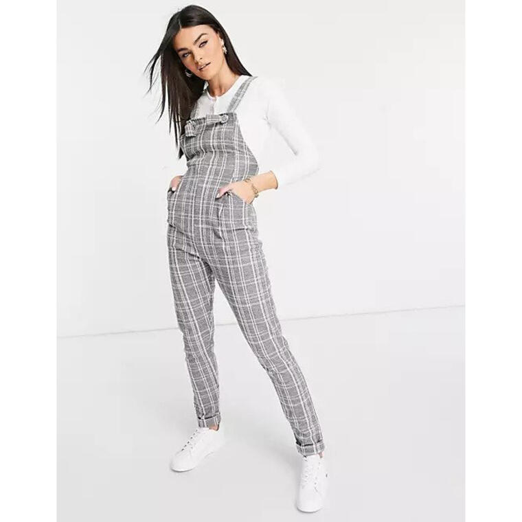 ASOS DESIGN jersey casual overalls in gray plaid boucle - Asos