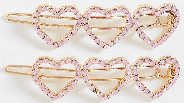 ASOS DESIGN pack of 2 hair clips in crystal heart design in gold tone - Asos