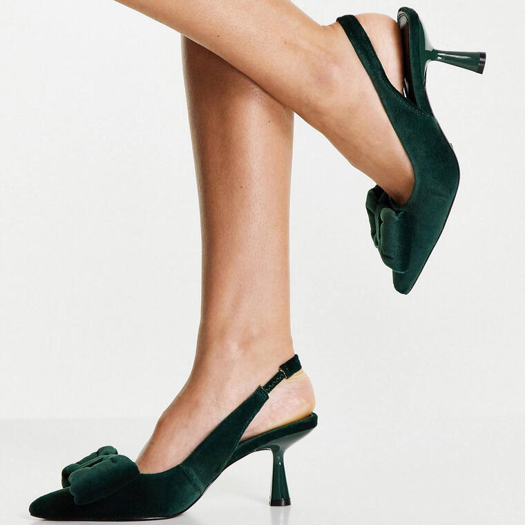 ASOS DESIGN Scarlett bow detail mid heeled shoes in green - Asos