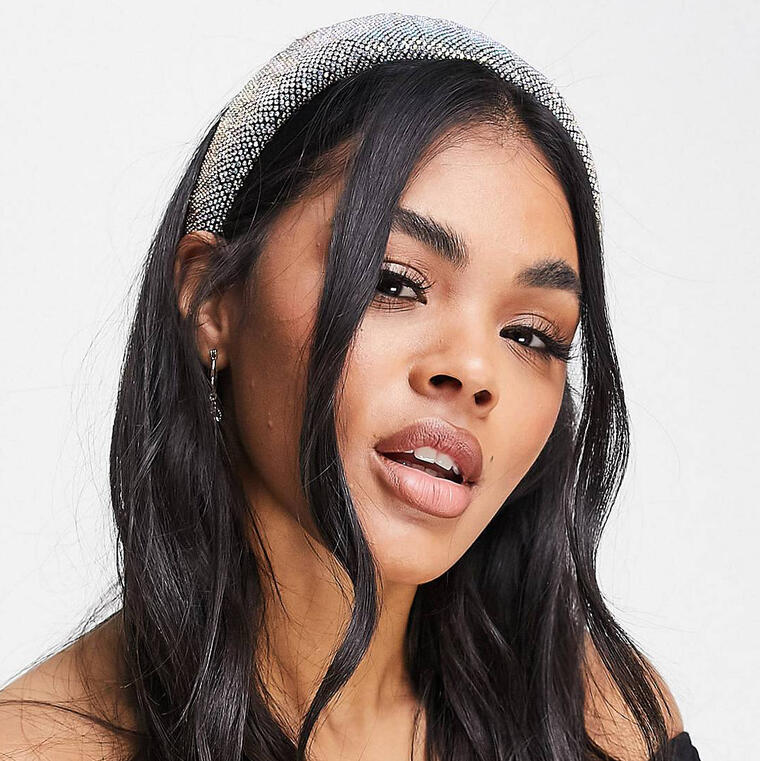 ASOS DESIGN wide headband in black with crystal detail - Asos