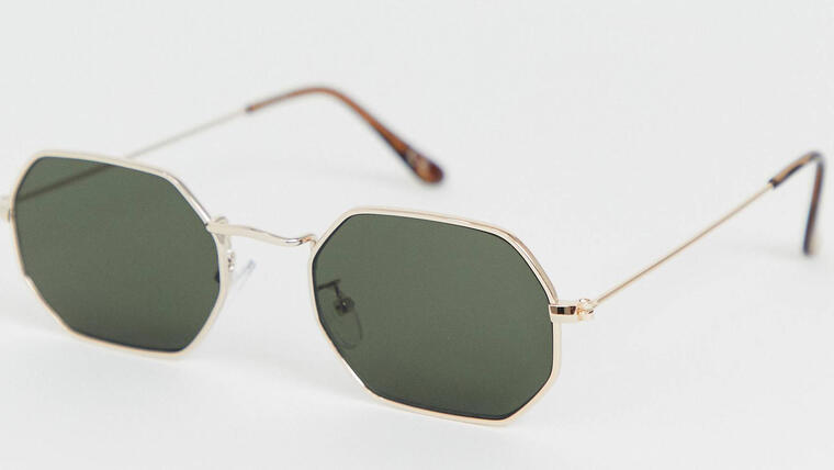 ASOS DESIGN metal angled sunglasses in gold with smoke lens - Asos