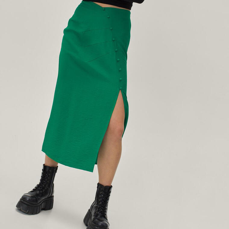 Asymmetric Button Down Midi Skirt - Nasty Gal