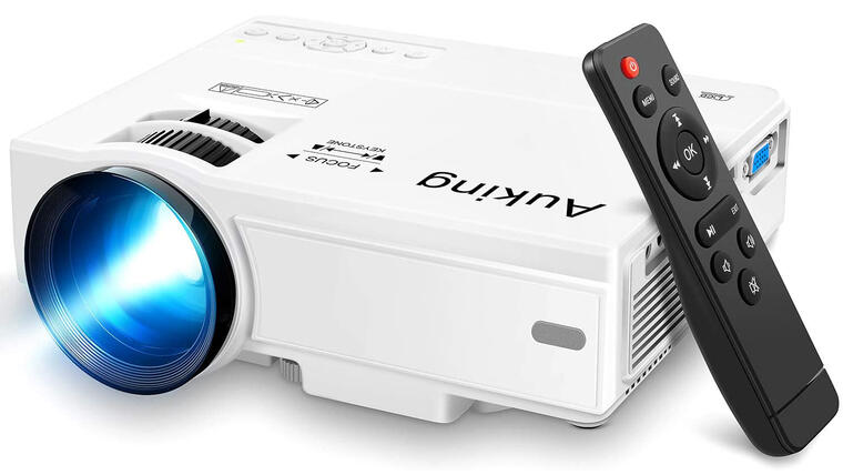 AuKing Mini proyector 2022, regalo para el día del padre barato- - Proyector de vídeo portátil actualizado, 55000 horas de proyección multimedia de cine en casa