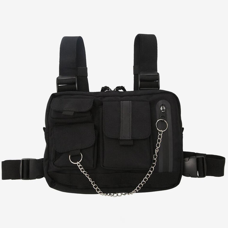 Black Buckle & Chain Chest Bag - Hot Topic