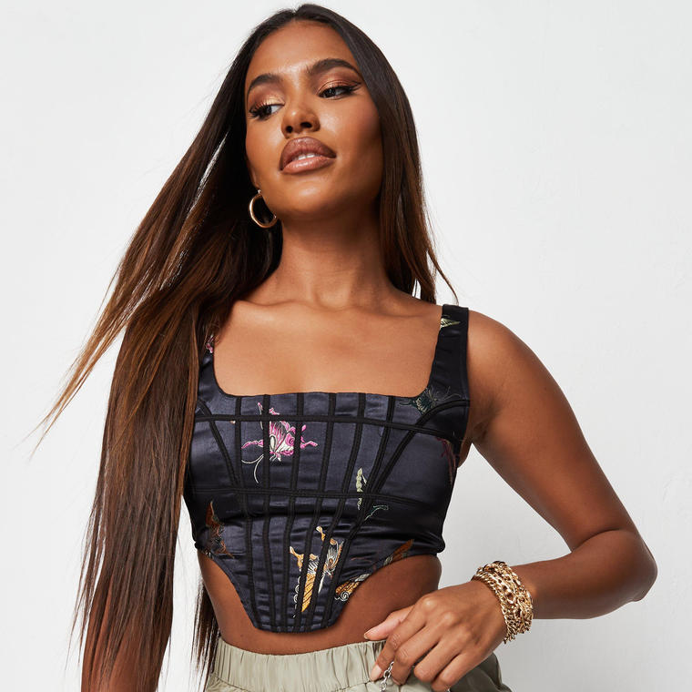 black butterfly jacquard corset - Missguided