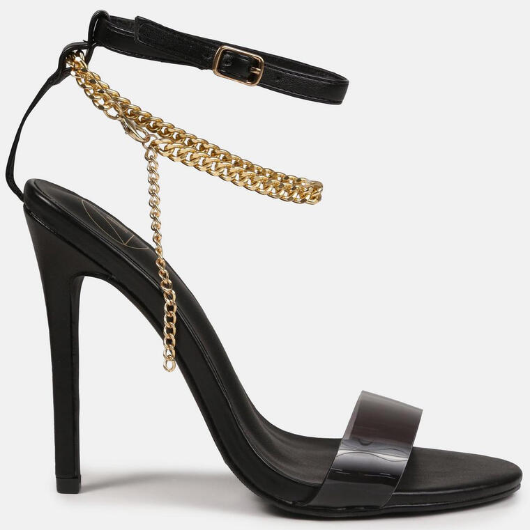 black chain anklet clear strappy heeled sandals - Missguided
