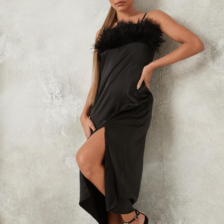 black feather bust slip midaxi dress - Missguided
