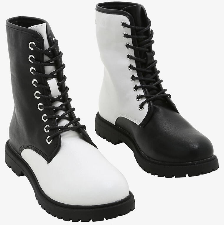 Black & White Color-Block Combat Boots - Hot Topic