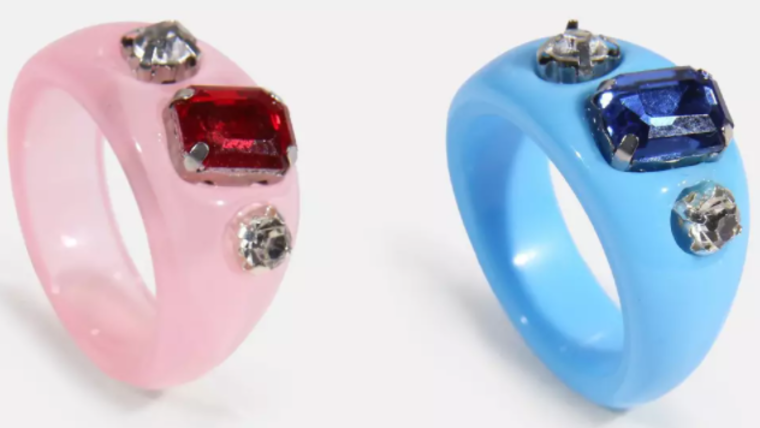 blue and pink gem plastic ring 2 pack - Missguided