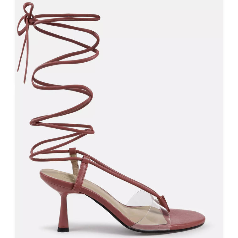blush clear panel tie up feature heel sandals - Missguided