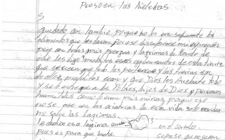 Gutiérrez escribió una larga carta donde narra su migración a Estados Unidos con sus dos sobrinas. "Mis nenas me decían que tenían hambre", escribió sobre la estación de Patrulla Fronteriza a la que se refiere como "hieleras".