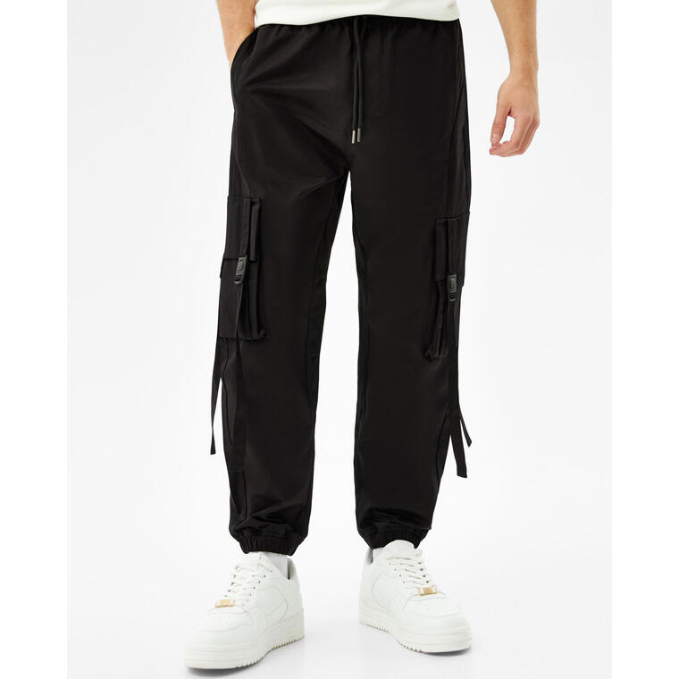 Cotton cargo sweatpants with strap details - Bershka