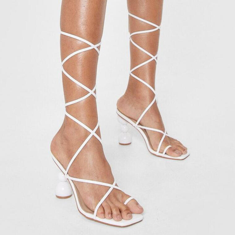Faux Leather Lace Up Ball Heeled Mules - Nasty Gal