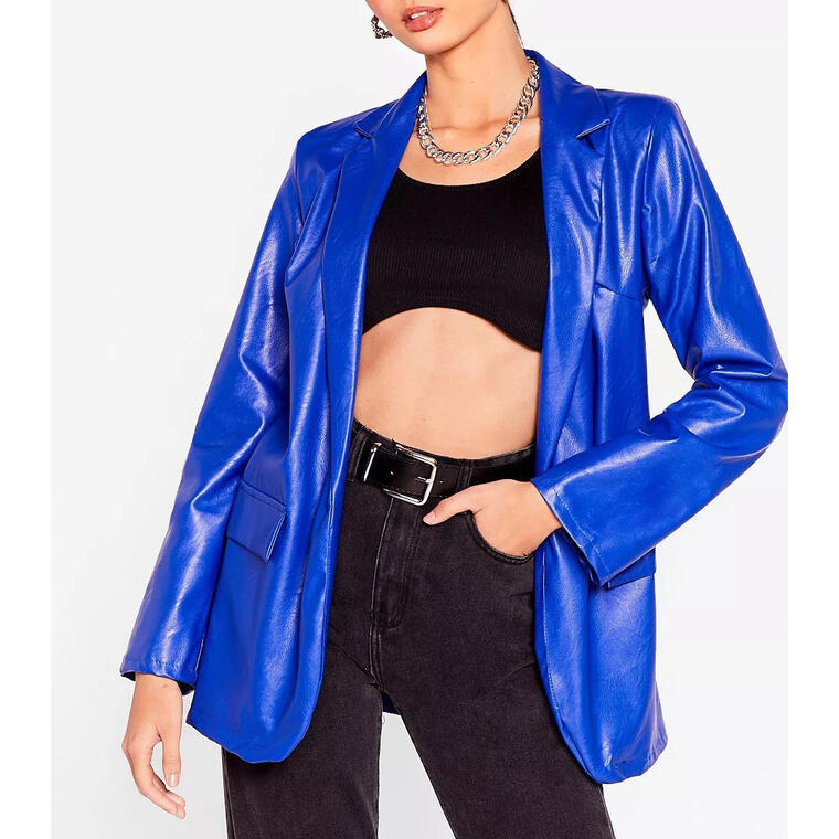 Faux Leather Open Front Blazer - Nasty Gal